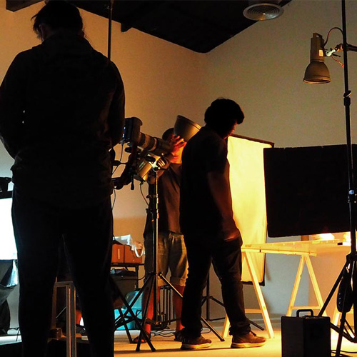 Film crew working in a studio
